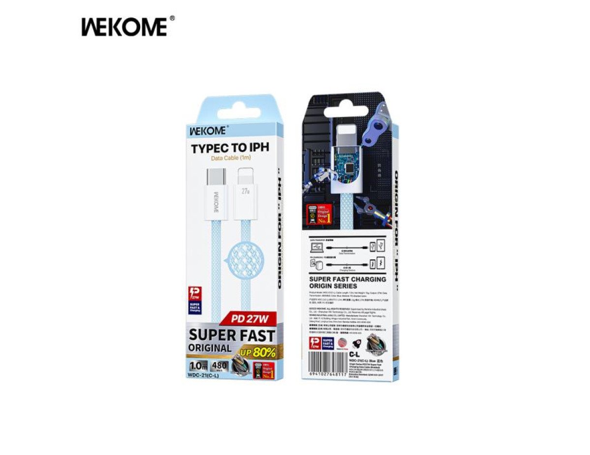 Charging Cable WK 27W PD TYPE-C/i6 Blue 1m WDC-21