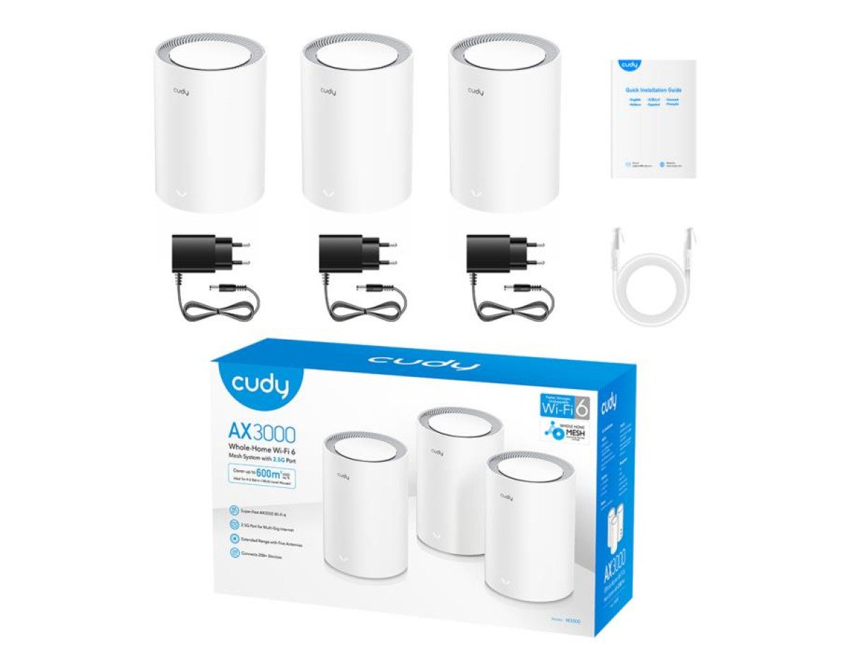 Mesh Wi-Fi6 AX3000 Cudy M3000 V2.0 White (3-Pack)