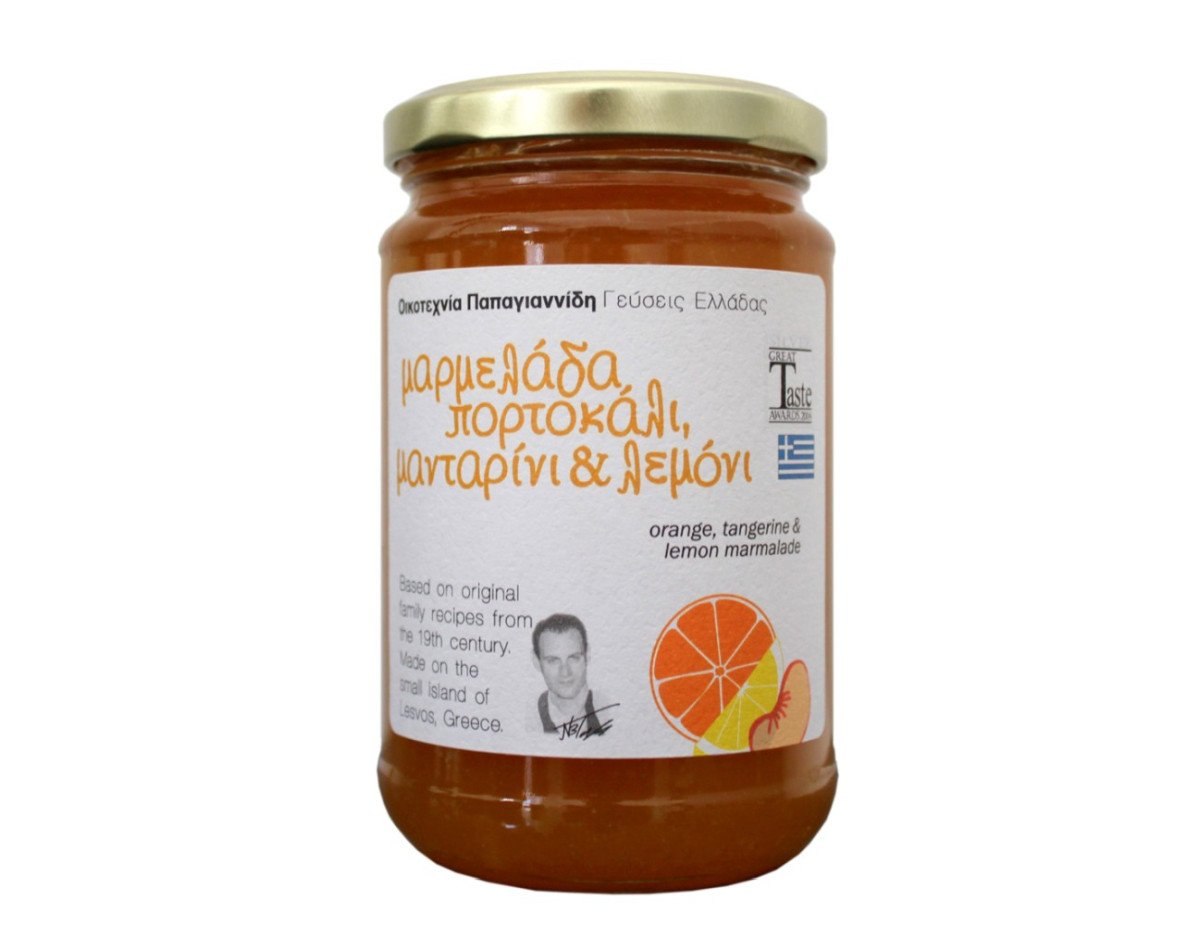 Papayiannides: Flavors of Greece - Orange, Tangerine  Lemon Jam (Glass Jar - 380g)