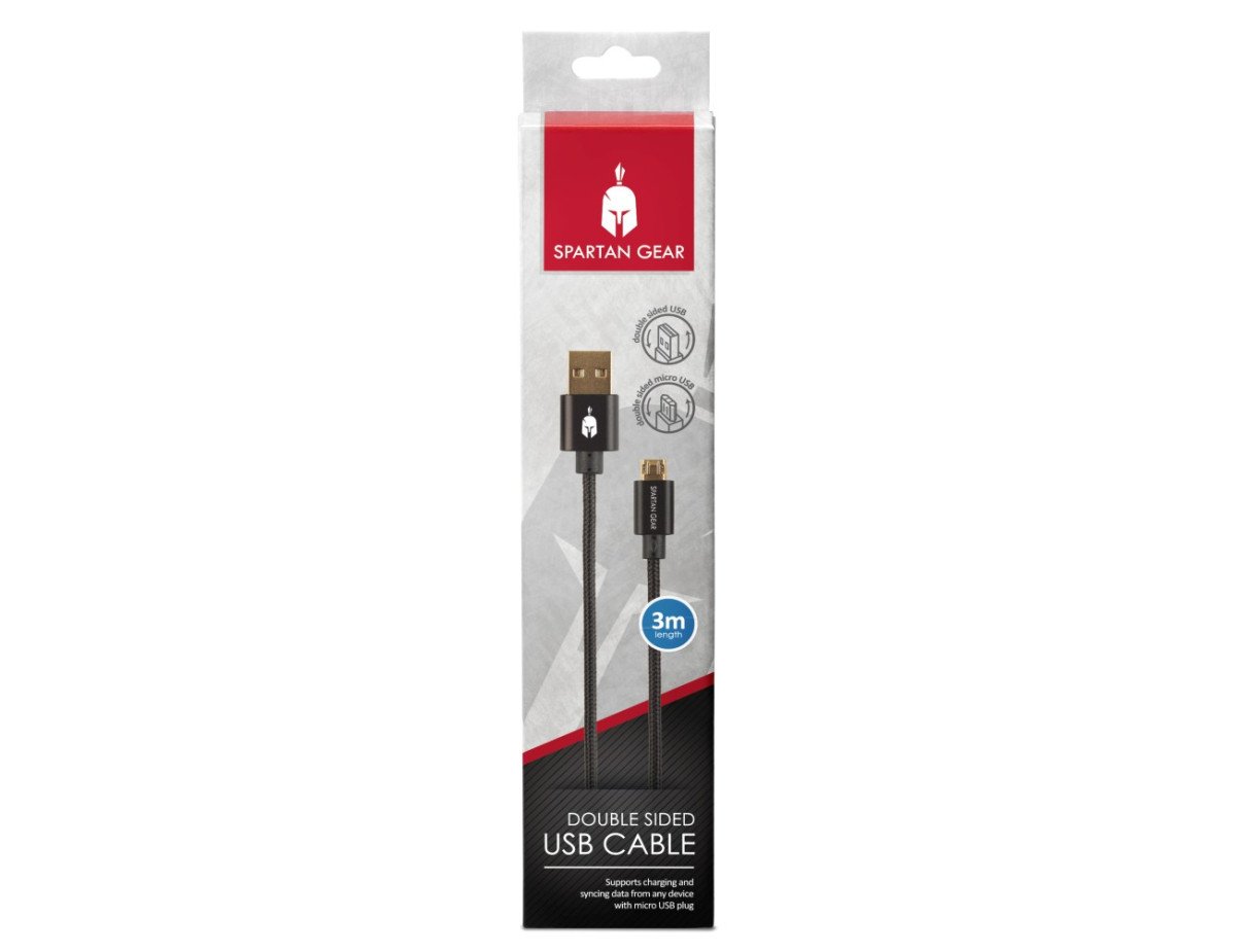 Spartan Gear - Double Sided USB Cable (length: 3m - compatible with playstation 4, xboxone, tablet, mobile)