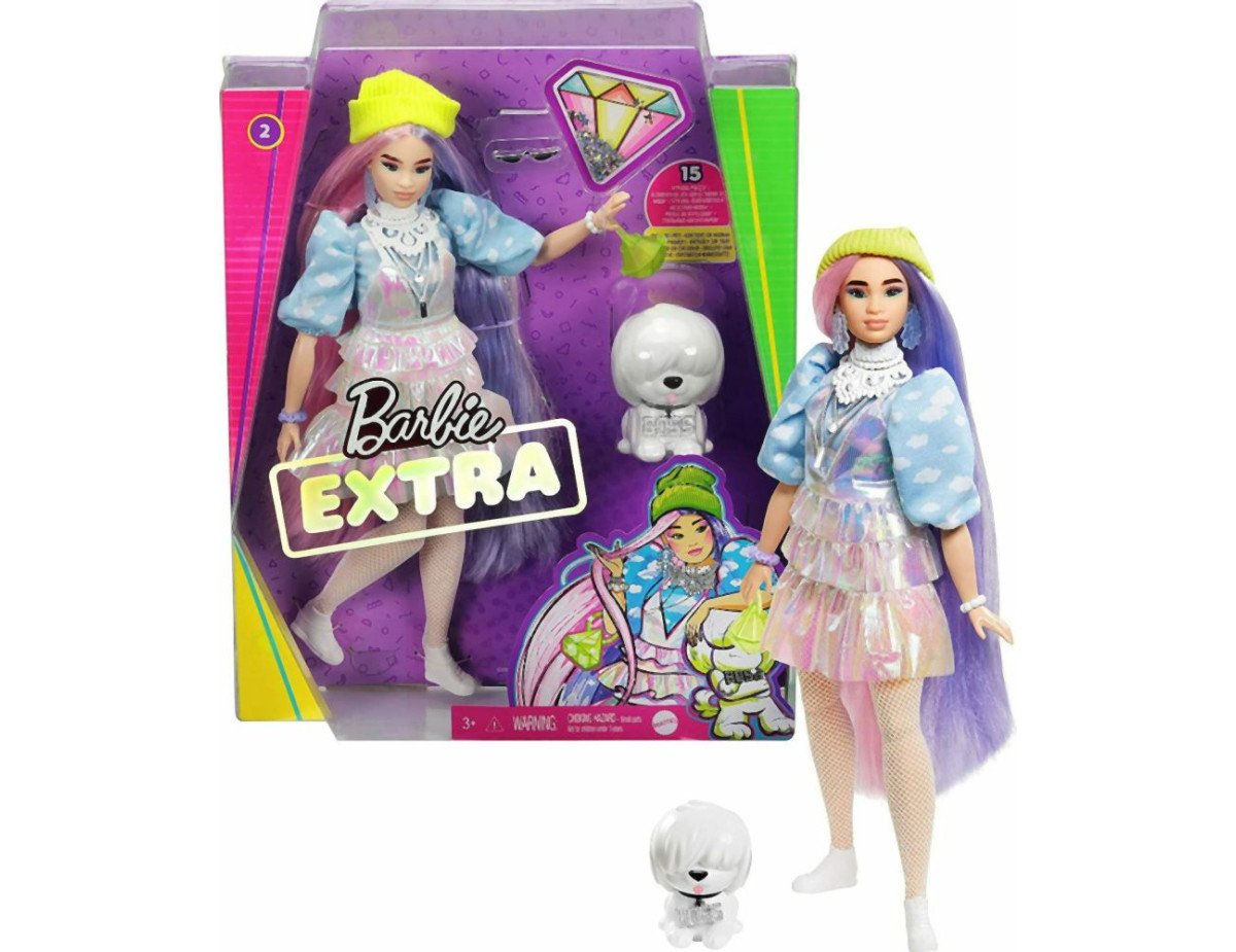 Mattel Barbie Extra: Curvy Doll with Shimmer Look and Pet Puppy (GVR05)