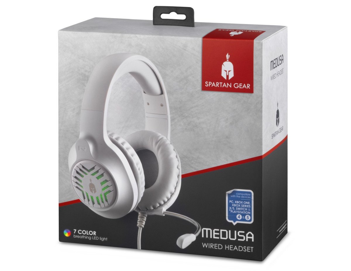 Spartan Gear - Medusa Wired Headset (compatible with PC, playstation 4, playstation 5, xboxone, xbox series x/s, switch) (color: White/Grey)