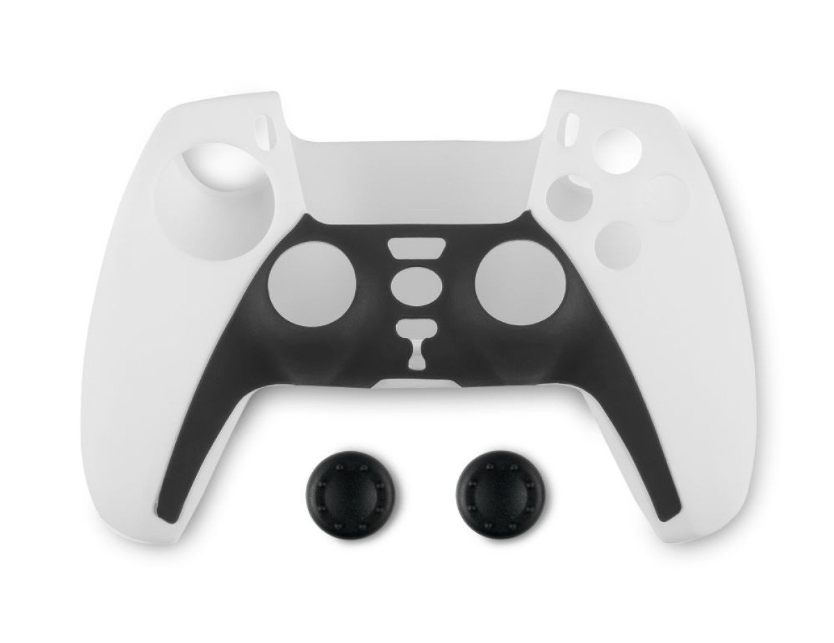 Spartan Gear - Controller Silicon Skin Cover and Thumb Grips (compatible with playstation 5) (colour: Black/White)