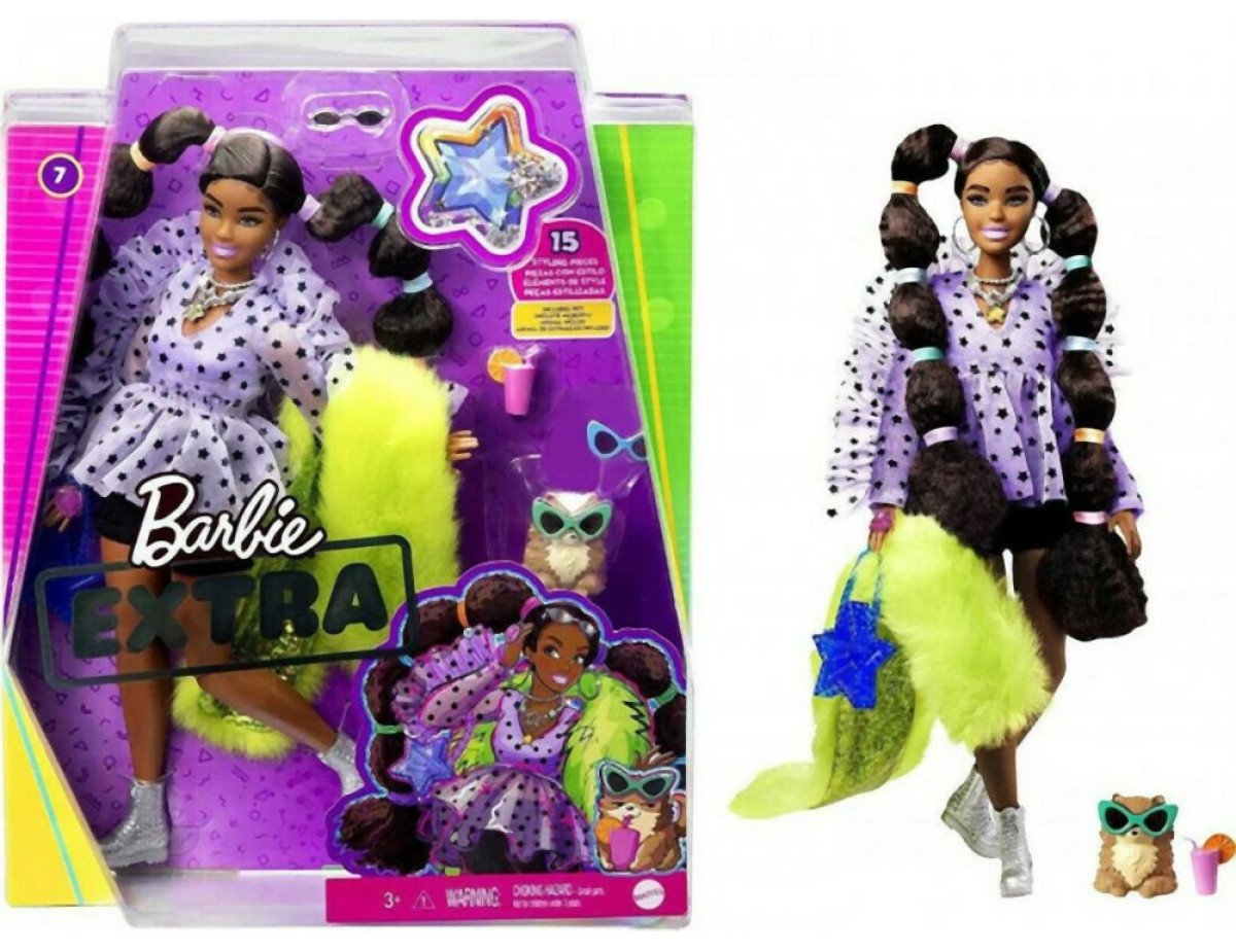 Mattel Barbie Extra: Bobble Hair Dark Skin Doll (GXF10)