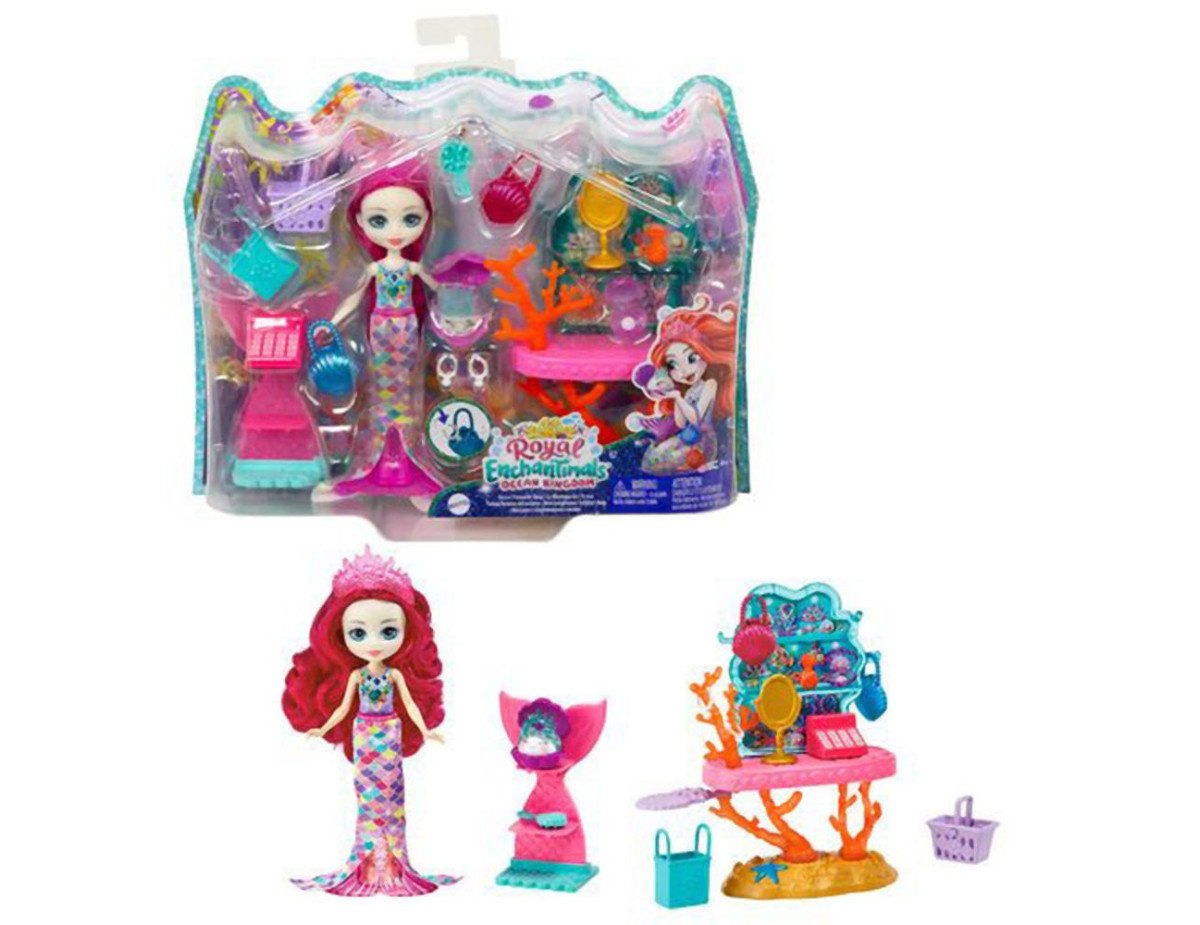 Mattel Enchantimals Royals: Ocean Kingdom - Ocean Treasures Shop (Milagra Mermaid  Scallop) Mermaid Set (HCF71)