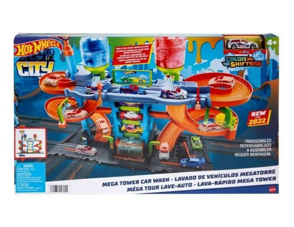 Mattel Hot Wheels City: Mega Tower Car Wash Color Shifters Playset (HDP05)