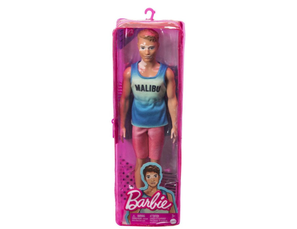 Mattel Barbie Ken Doll - Fashionistas #192 Blue Ombre Malibu Tank, Red Shorts Vitiligo Doll (HBV26)