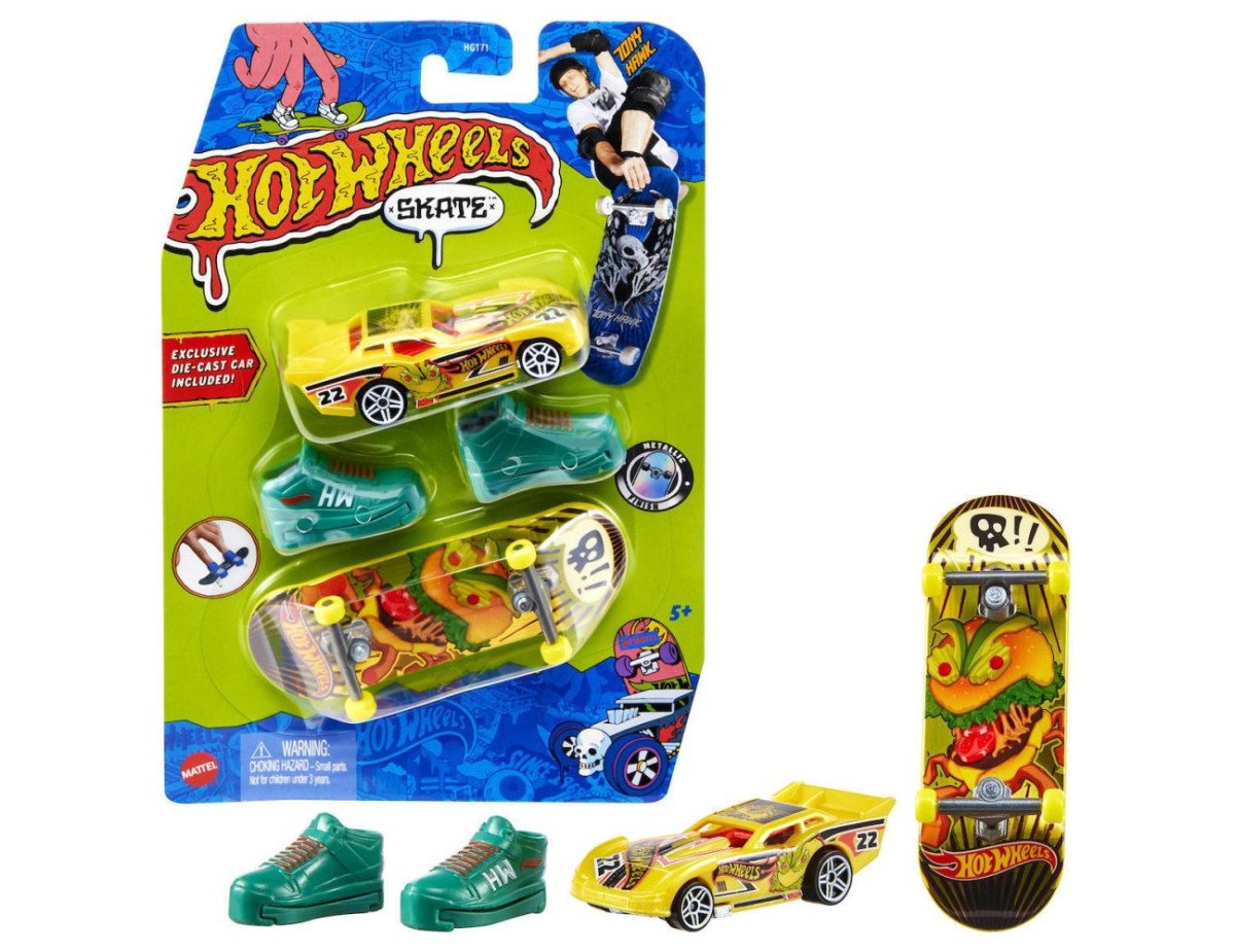 Mattel Hot Wheels: Skate - Maximum Leeway Car  Ferocious Foods Tony Hawk Fingerboard Set (HGT78)