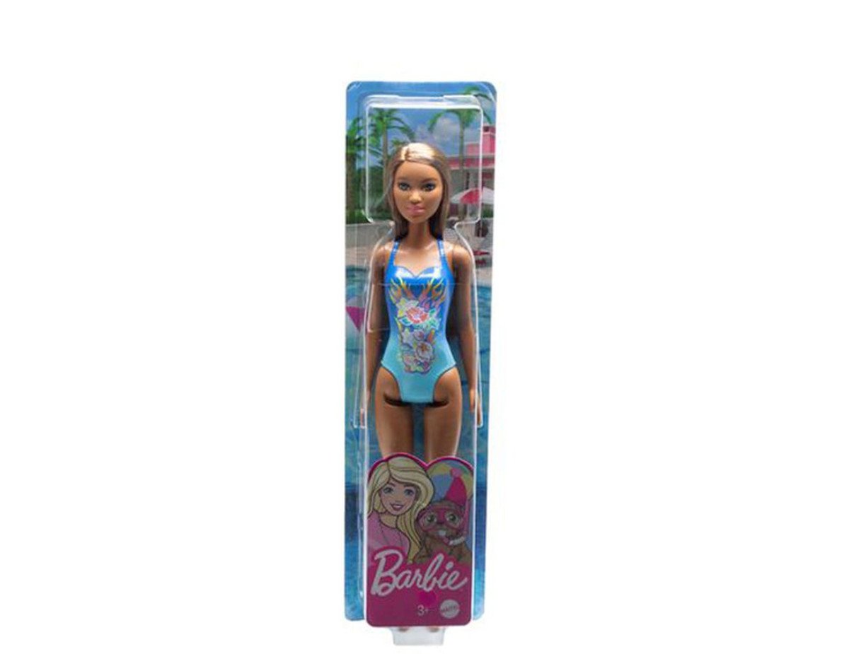 Mattel Barbie Doll Beach - Dark Skin Doll with Flowers Blue Swimsuit (HDC51)