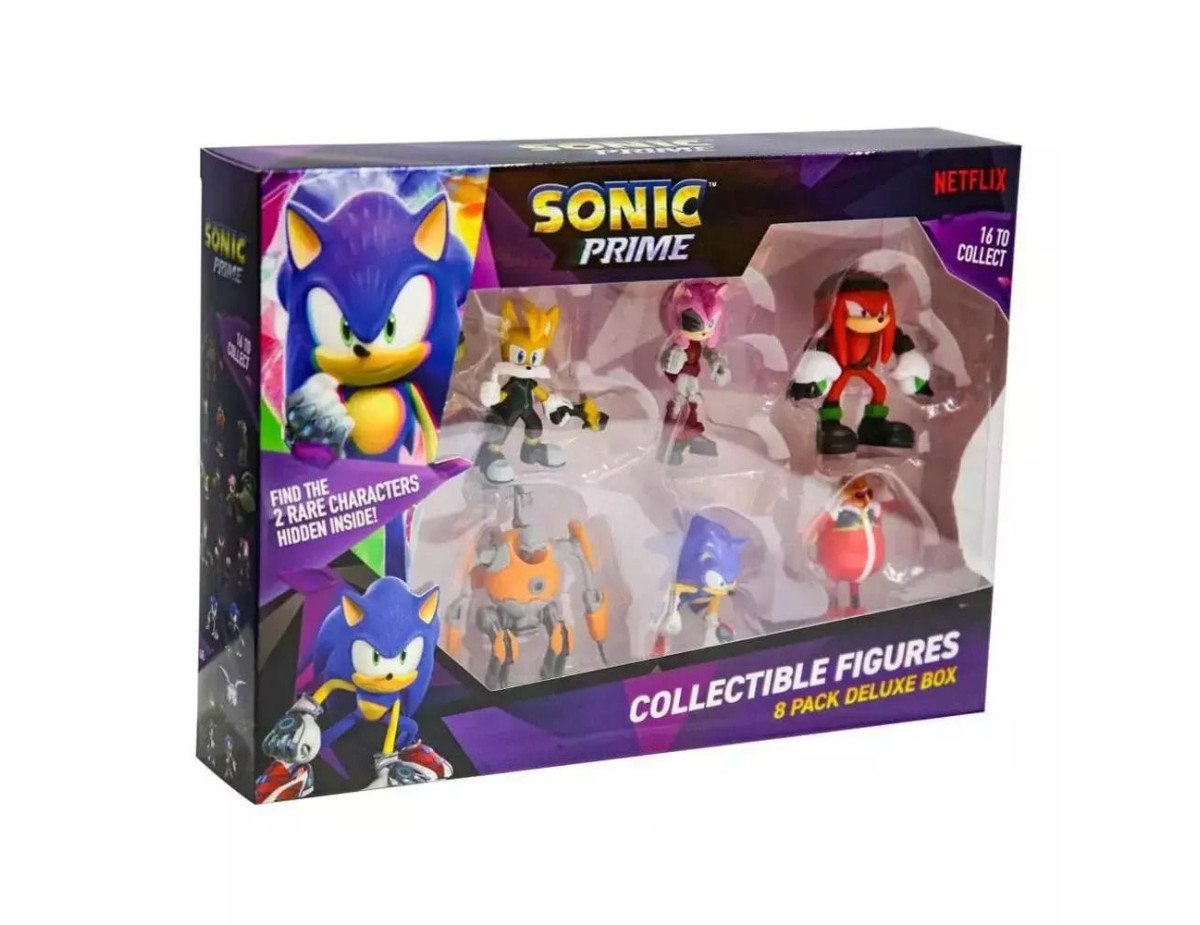 P.M.I. Sonic Prime 8 Pack Deluxe Box - Including 2 rare hidden characters (S1) Collectible Figures (6.5cm) (Random) (SON2070)