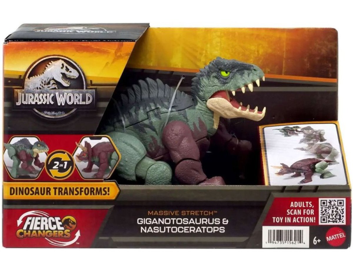 Mattel Jurassic World: Fierce Changers Massive Stretch - Giganotosaurus  Nasutoceratops (HPD34)