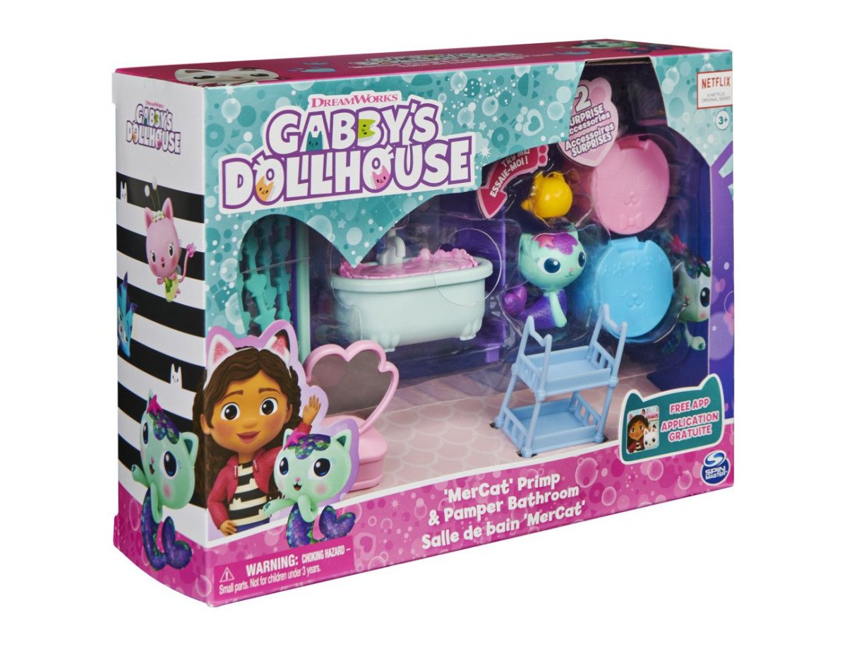 Spin Master Gabbys Dollhouse: MerCat Primp  Pamper Bathroom Deluxe Room Set (6062036)