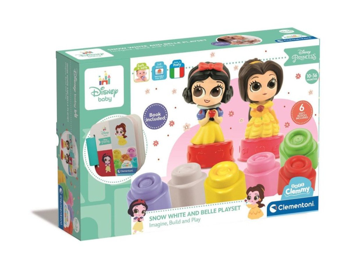 AS Baby Clementoni Disney Princess: Soft Clemmy Touch  Play - Snow White and Belle Playset Building Blocks (1033-17843)