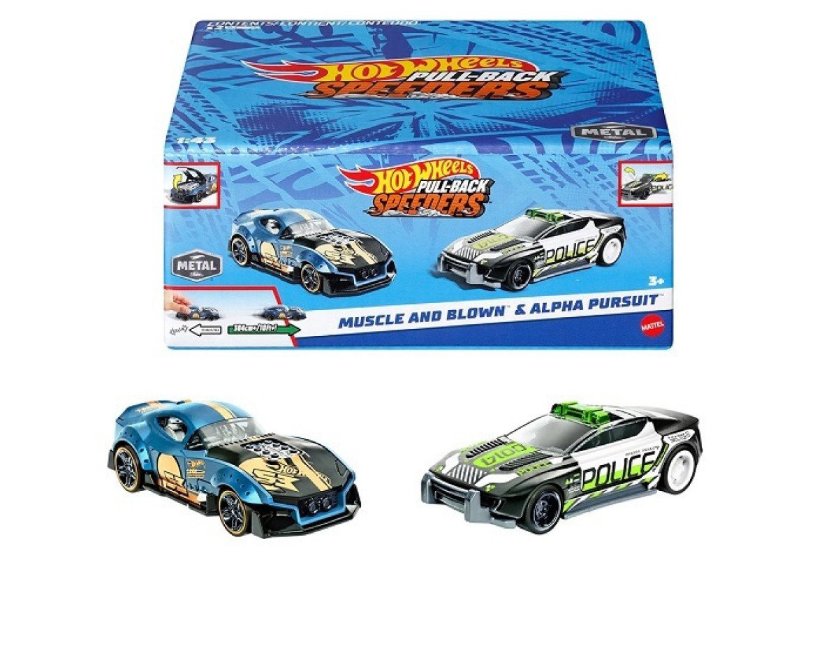 Mattel Hot Wheels: Pull-Back Speeders - Muscle and Blown  Alpha Pursuit (HPR97)