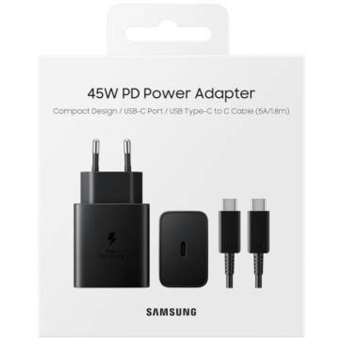 Samsung Caricatore 45W EP-T4511 FC2 USB-C +Cavo1.8m USB-C Black