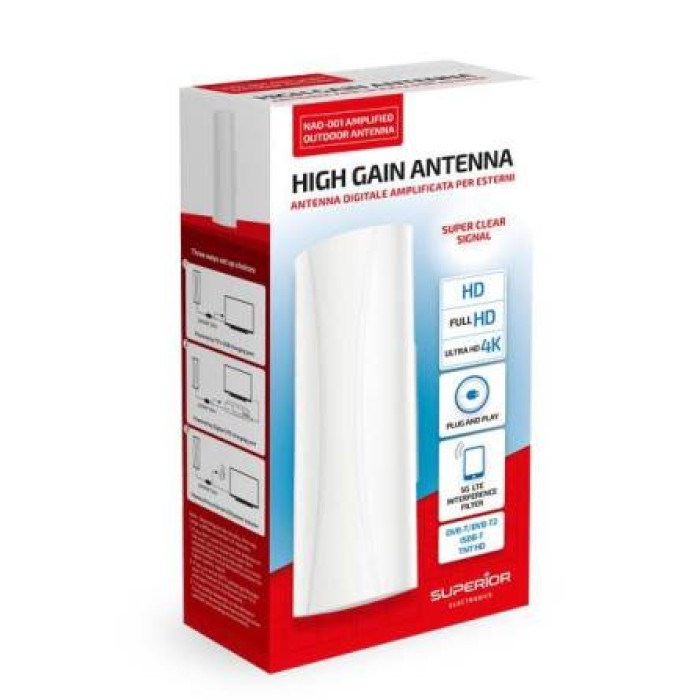 Superior Antenna TV Amplificata per Esterni DVB-2 IPX4 SUPNAO001