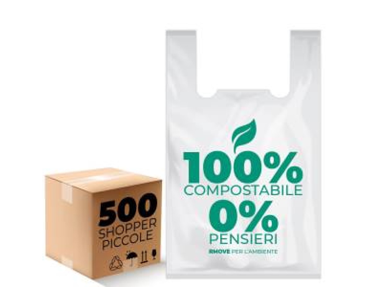 Buste Shopper Biodegradabili Piccole 10g - 500pz - 27x50cm - RMove Buste Shopper Biodegradabili Piccole 10g - 500pz - 27x50cm - RMove