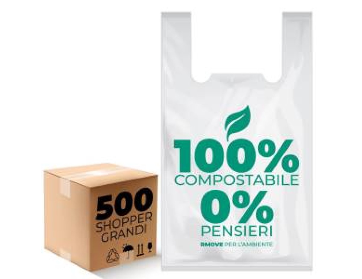 Buste Shopper Biodegradabili Grandi 14g - 500pz - 30x60cm - RMove Buste Shopper Biodegradabili Grandi 14g - 500pz - 30x60cm - RMove