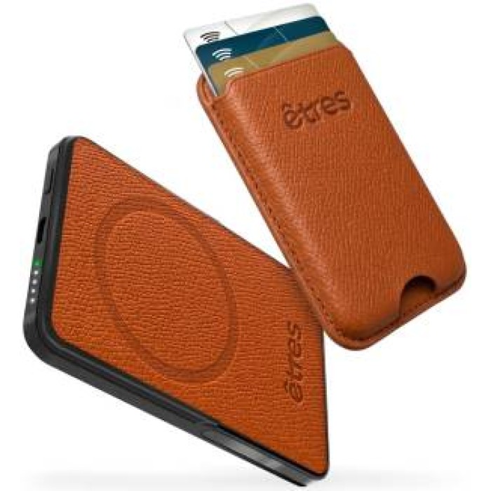 Etres Powerbank 5000mAh Wireless Magnetico combo Wallet Brown