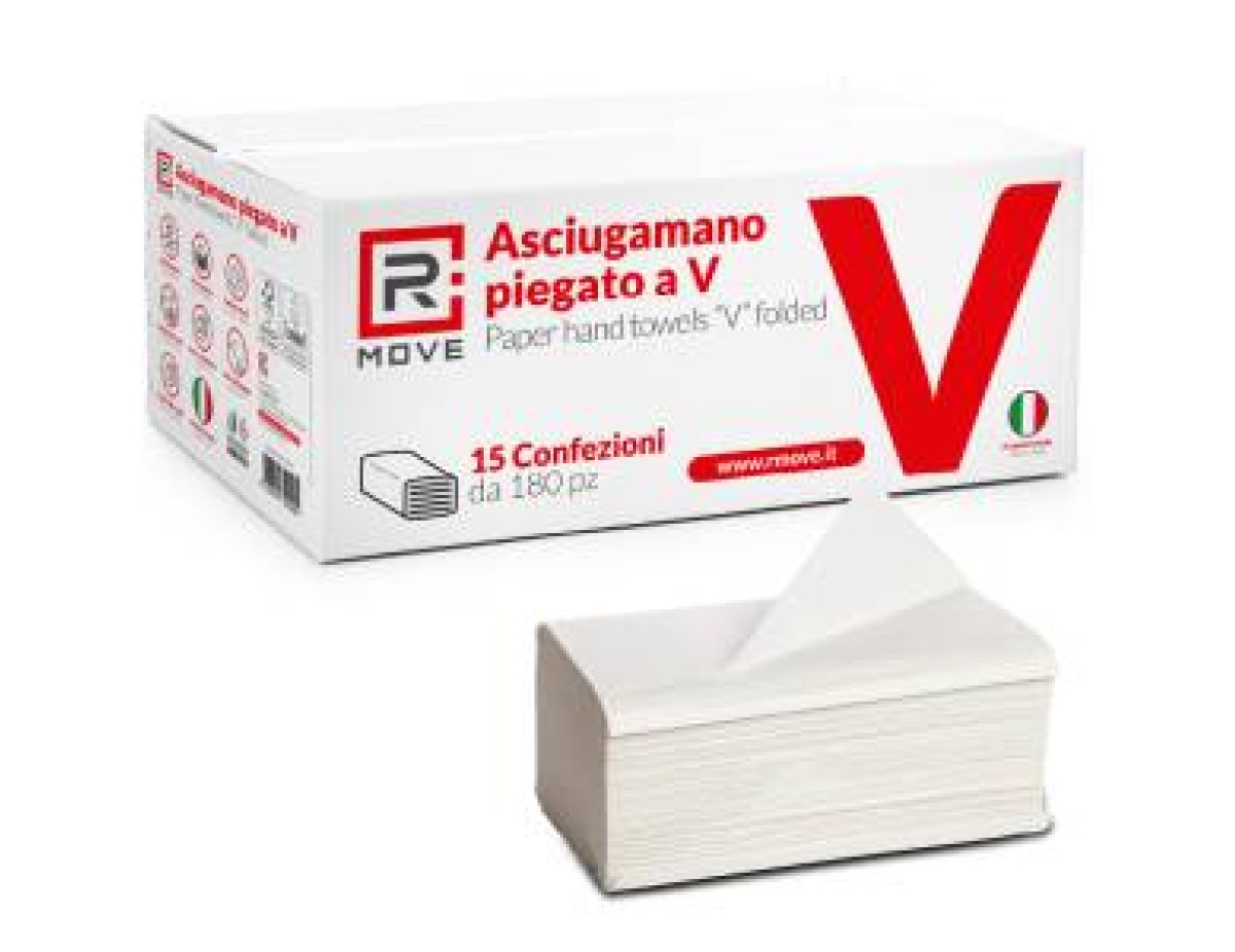 RMove Asciugamano Carta Piegato a V per Dispenser 15 cnf da 180pz RMove Asciugamano Carta Piegato a V per Dispenser 15 cnf da 180pz