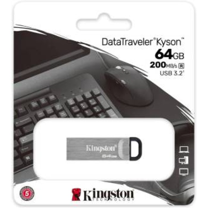 Kingston Pendrive USB-A 3.2 64GB DTKN/64GB Kyson Argento Kingston Pendrive USB-A 3.2 64GB DTKN/64GB Kyson Argento