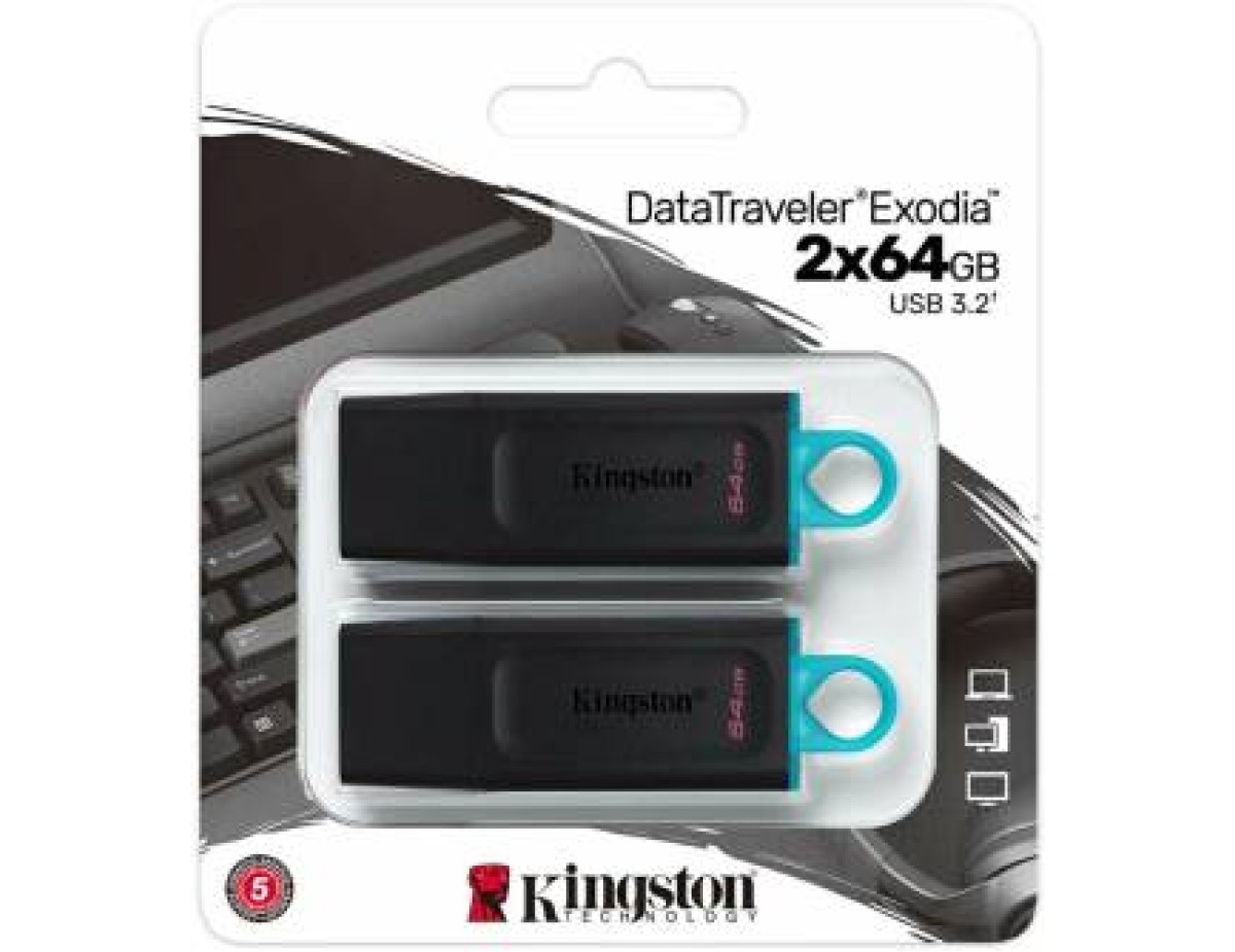Kingston Pendrive USB-A 3.2 64GB DTX/64GB-2P Nero/Celeste 2 Pz Kingston Pendrive USB-A 3.2 64GB DTX/64GB-2P Nero/Celeste 2 Pz