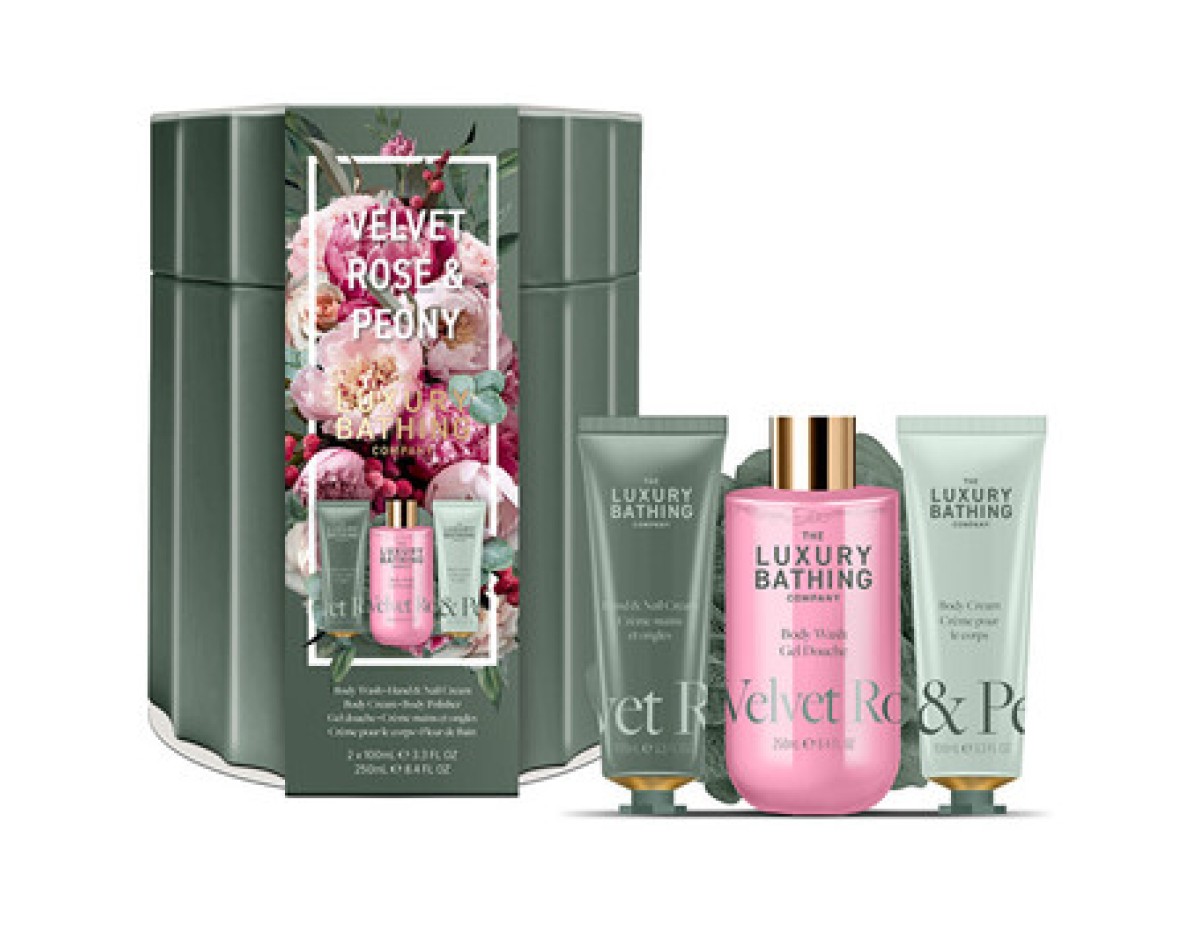Grace Cole-Rose & Peony Bath Care Set ( Růže & Pivoňka ) - Dárková sada tělové péče v plechové dóze ( 4 ks )