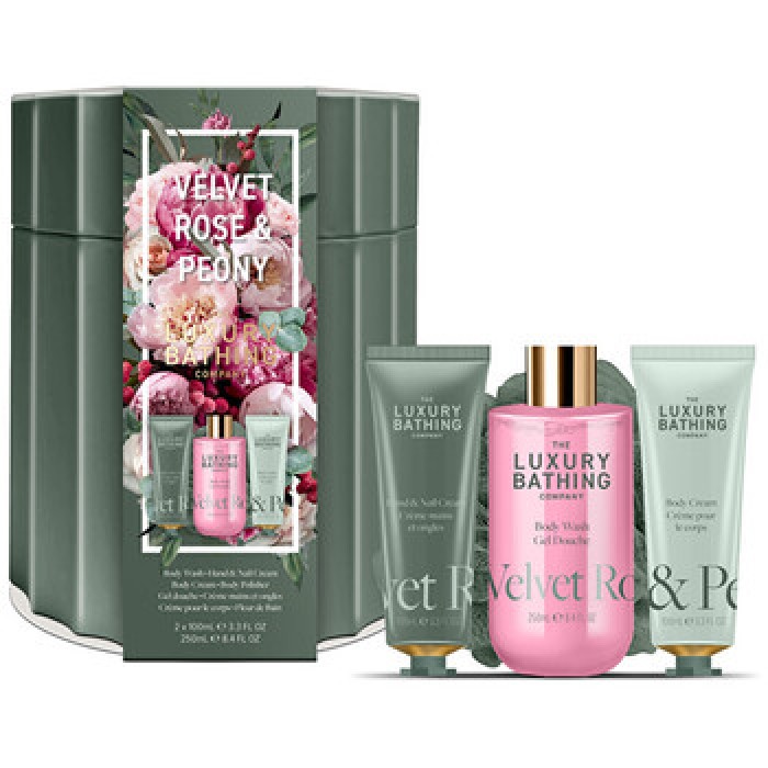 Grace Cole-Rose & Peony Bath Care Set ( Růže & Pivoňka ) - Dárková sada tělové péče v plechové dóze ( 4 ks )