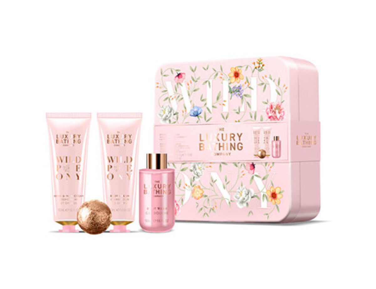 Grace Cole-Peony Body Care Gift Box ( Pivoňka, Broskev & Malina ) - Dárková sada v plechové dóze ( 4 ks )