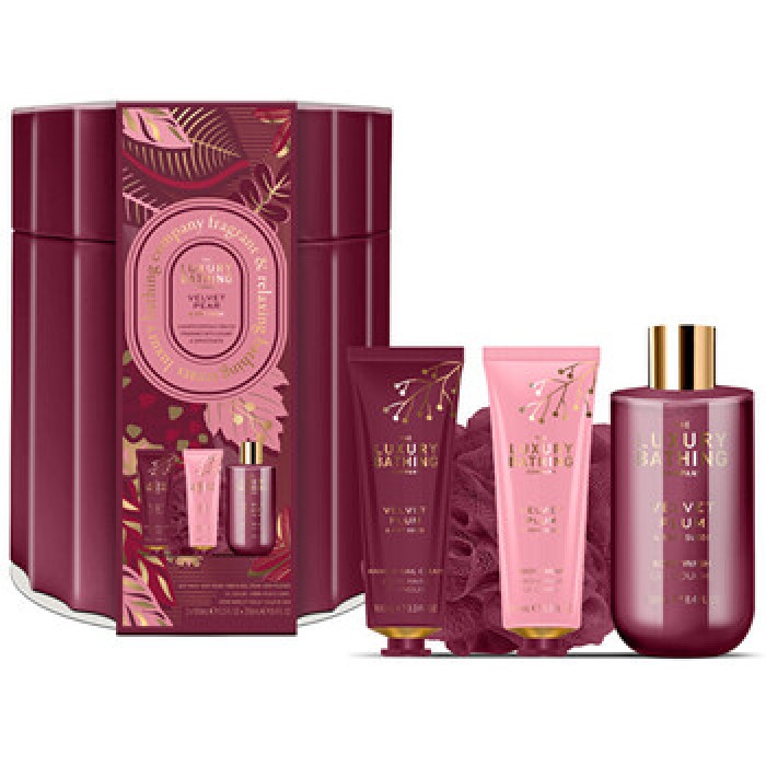 Grace Cole-Velvet Plum & Soft Suede Hand & Body Care Gift Box - Dárková sada v plechové dóze ( 4 ks )