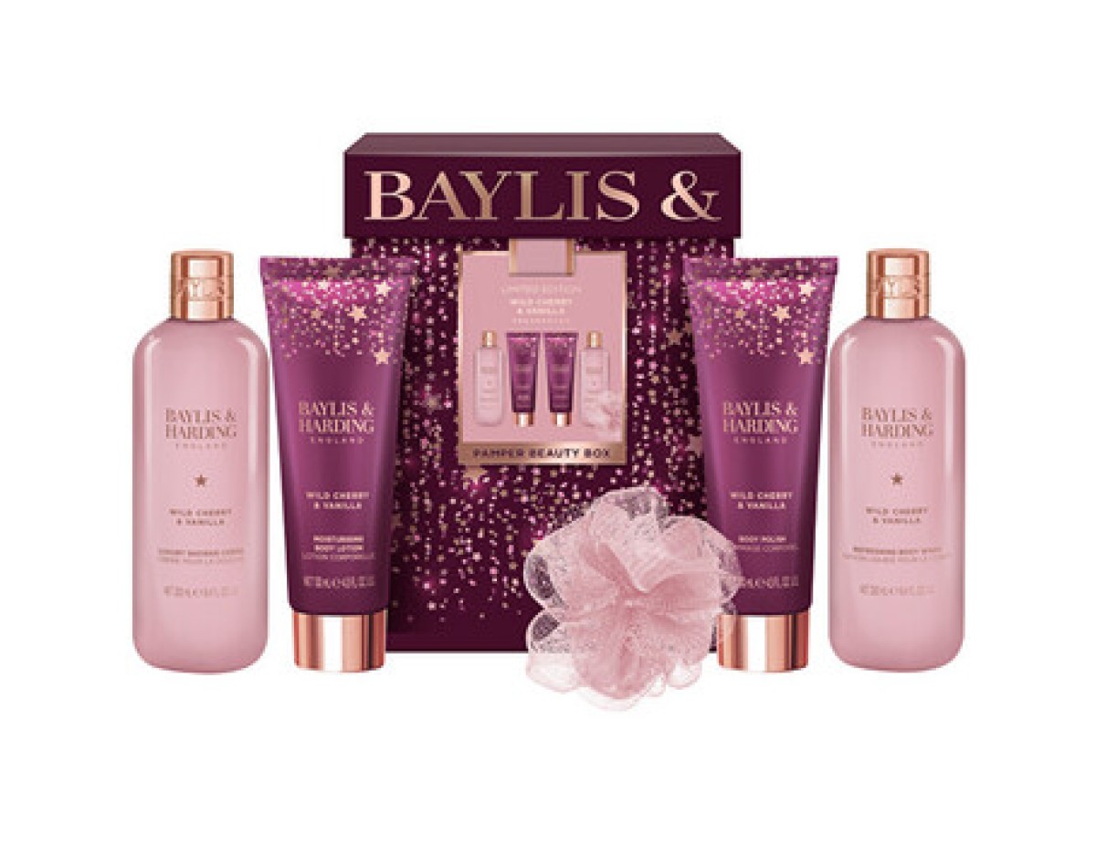 Baylis & Harding-Pamper Beauty Box ( Wild Cherry & Vanilla ) - Dárková sada péče o tělo v krabičce ( 5 ks )