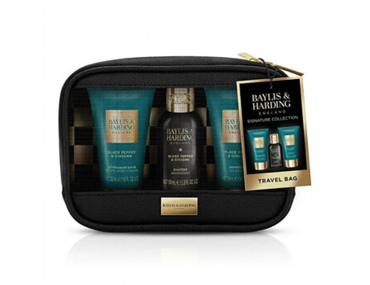 Baylis & Harding-Men Body Care Trio ( Black Pepper & Ginseng ) - Dárková sada v taštičce ( 3 ks )