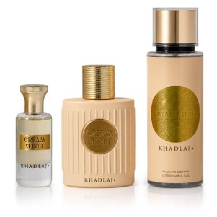 Khadlaj-Cream Velvet Dárková sada EDP 100 ml, tělový sprej 250 ml a parfémovaný olej 24 ml-100ml