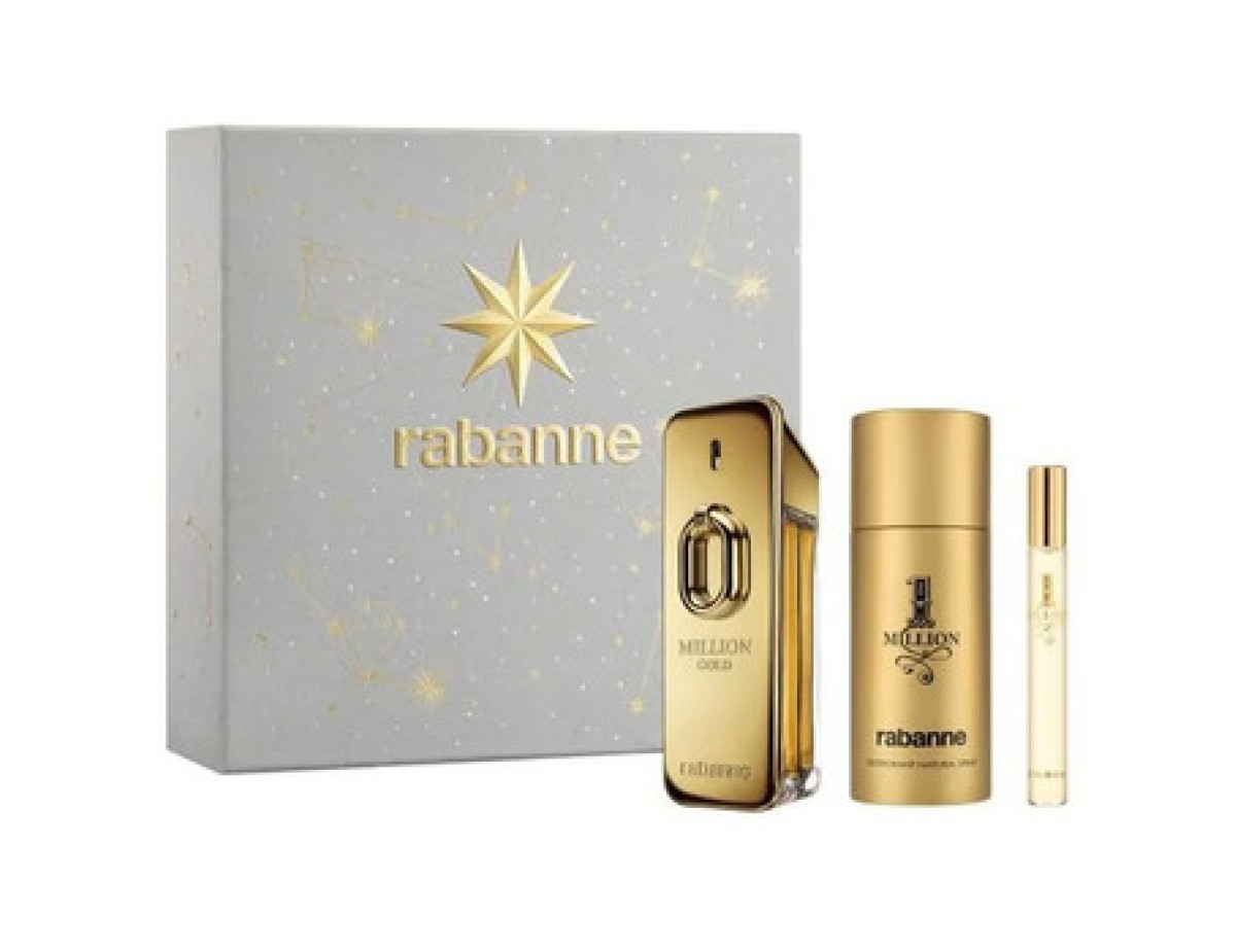 Paco Rabanne-Million Gold Gift Set EDP 100 ml, deospray 150 ml and miniature EDP 10 ml-100ml Paco Rabanne-Million Gold Gift Set EDP 100 ml, deospray 150 ml and miniature EDP 10 ml-100ml