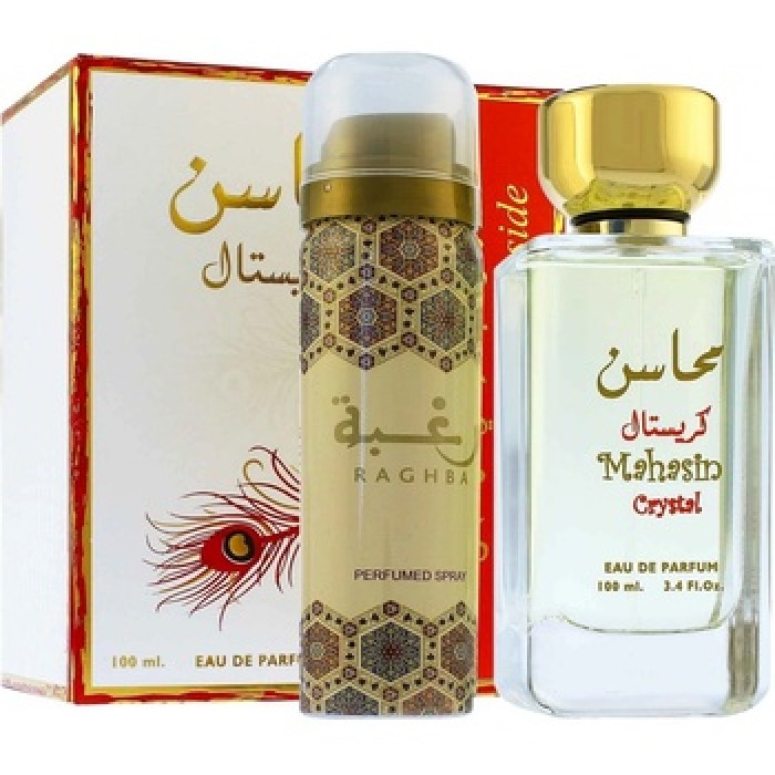 Lattafa Perfumes-Mahasin Crystal Gift set EDP 100 ml and deospray 75 ml-100ml Lattafa Perfumes-Mahasin Crystal Gift set EDP 100 ml and deospray 75 ml-100ml