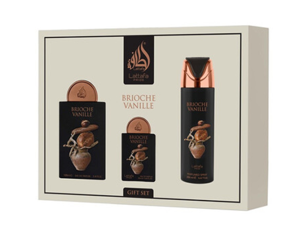 Lattafa Perfumes-Brioche Vanille Dárková sada EDP 100 ml, EDP 20 ml a deospray 200 ml-100ml Lattafa Perfumes-Brioche Vanille Dárková sada EDP 100 ml, EDP 20 ml a deospray 200 ml-100ml