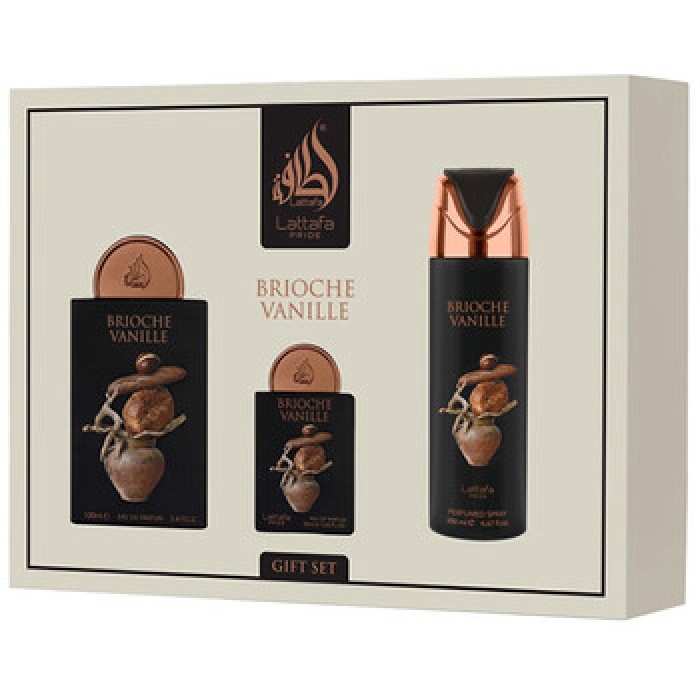 Lattafa Perfumes-Brioche Vanille Dárková sada EDP 100 ml, EDP 20 ml a deospray 200 ml-100ml Lattafa Perfumes-Brioche Vanille Dárková sada EDP 100 ml, EDP 20 ml a deospray 200 ml-100ml