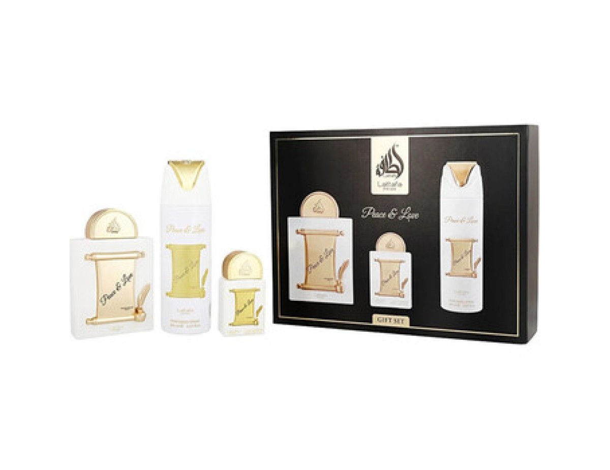 Lattafa Perfumes-Peace & Love Dárková sada EDP 100 ml, EDP 20 ml a deospray-100ml Lattafa Perfumes-Peace & Love Dárková sada EDP 100 ml, EDP 20 ml a deospray-100ml