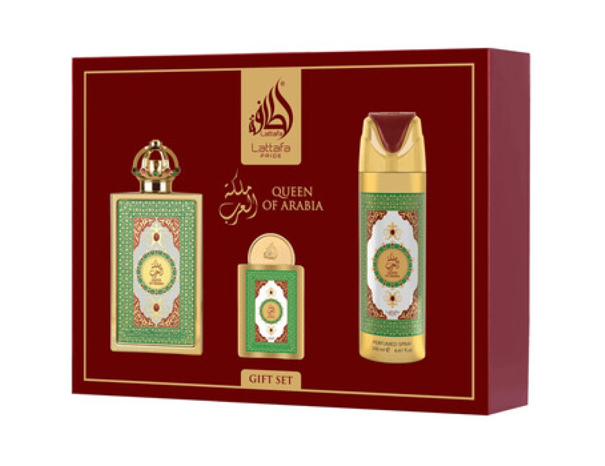 Lattafa Perfumes-Queen Of Arabia Dárková sada EDP 100 ml, deospray 200 ml a EDP 20 ml-100ml Lattafa Perfumes-Queen Of Arabia Dárková sada EDP 100 ml, deospray 200 ml a EDP 20 ml-100ml