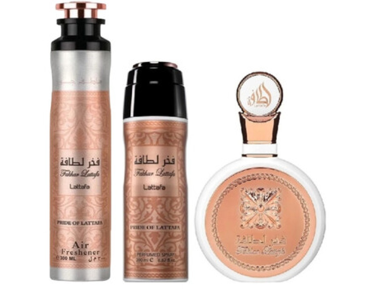 Lattafa Perfumes-Pride of Lattafa Fakhar Lattafa Dárková sada EDP 100 ml, deospray 200 ml a bytová vůně 300 ml-100ml
