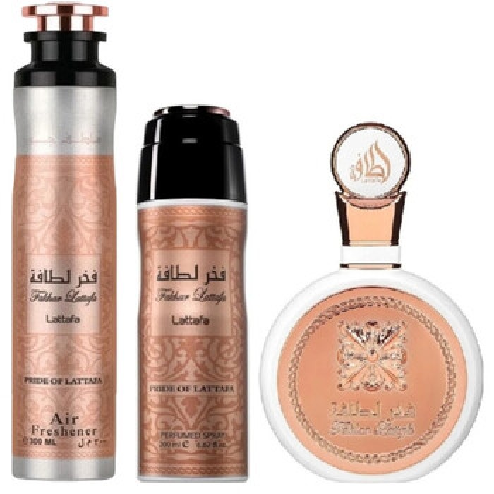 Lattafa Perfumes-Pride of Lattafa Fakhar Lattafa Dárková sada EDP 100 ml, deospray 200 ml a bytová vůně 300 ml-100ml Lattafa Perfumes-Pride of Lattafa Fakhar Lattafa Dárková sada EDP 100 ml, deospray 200 ml a bytová vůně 300 ml-100ml