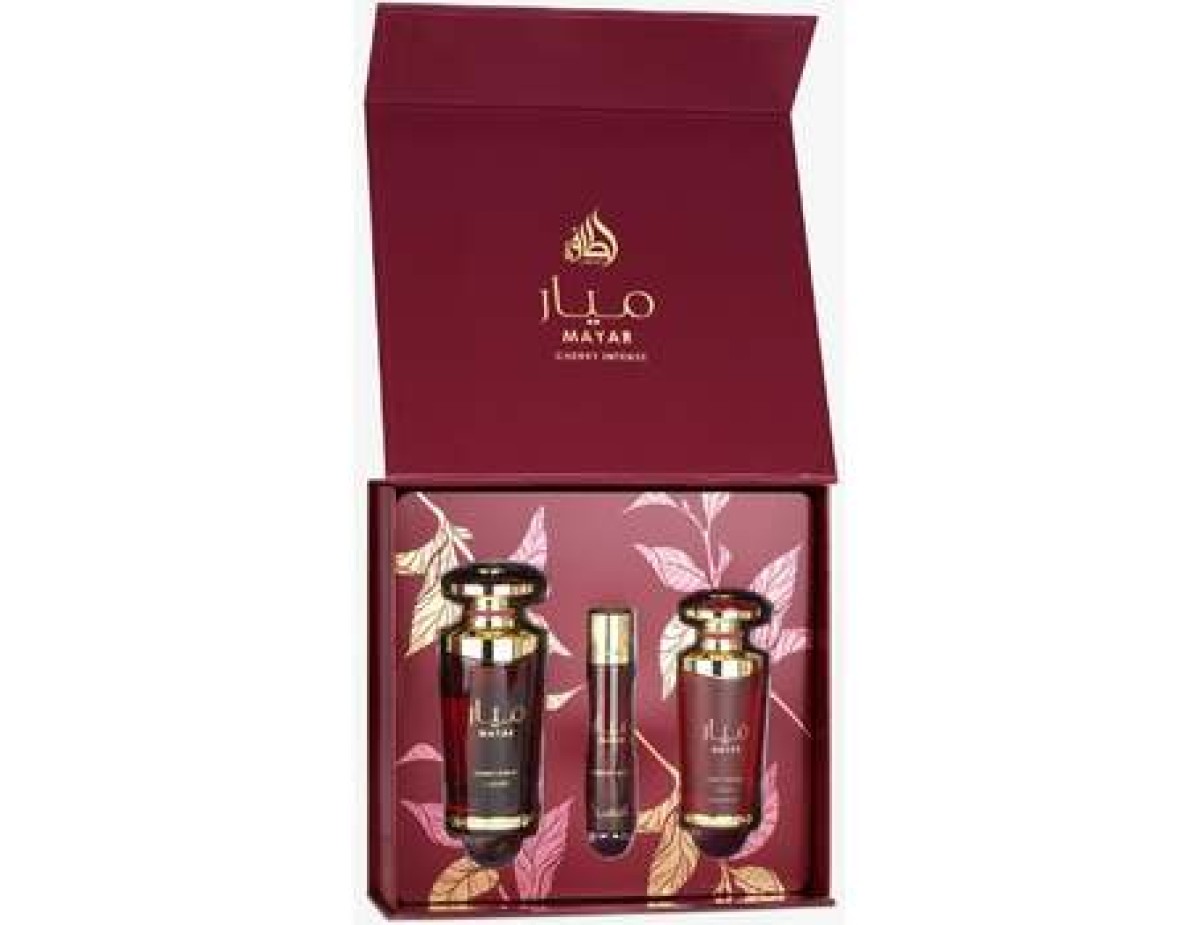 Lattafa Perfumes-Mayar Cherry Intense Dárková sada EDP 100 ml, miniaturka EDP 12 ml a vlasová mlha 50 ml-100ml