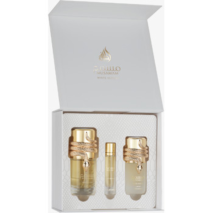 Lattafa Perfumes-Musamam White Intense Dárková sada EDP 100 ml, miniaturka EDP 12 ml a vlasová mlha 50 ml-100ml