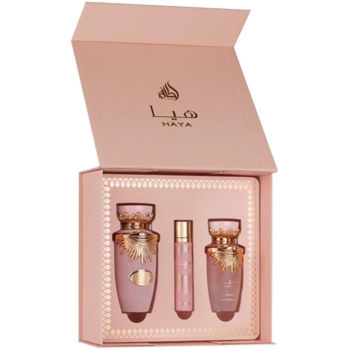 Lattafa Perfumes-Haya Dárková sada EDP 100 ml, vlasová mlha 50 ml a miniaturka EDP 12 ml-100ml