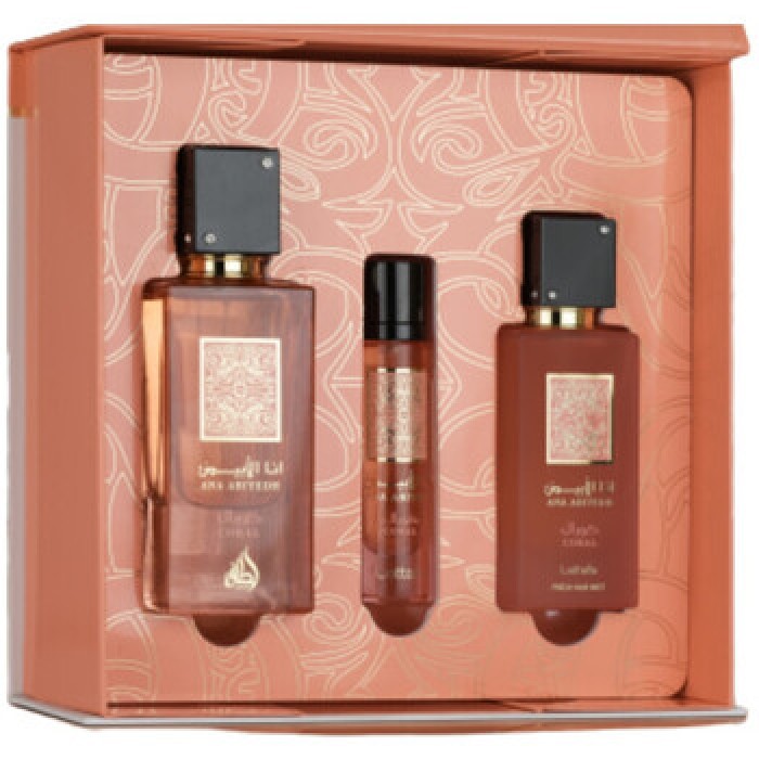 Lattafa Perfumes-Ana Abiyedh Coral Dárková sada EDP 60 ml, vlasová mlha 50 ml a miniaturka EDP 12 ml-60ml