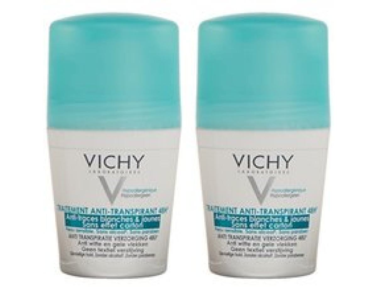 Vichy-Traitement Anti-Transpirant 48H Roll-on ( 2 pcs ) - 48-hour ball antiperspirant against white and yellow spots-50ml Vichy-Traitement Anti-Transpirant 48H Roll-on ( 2 pcs ) - 48-hour ball antiperspirant against white and yellow spots-50ml