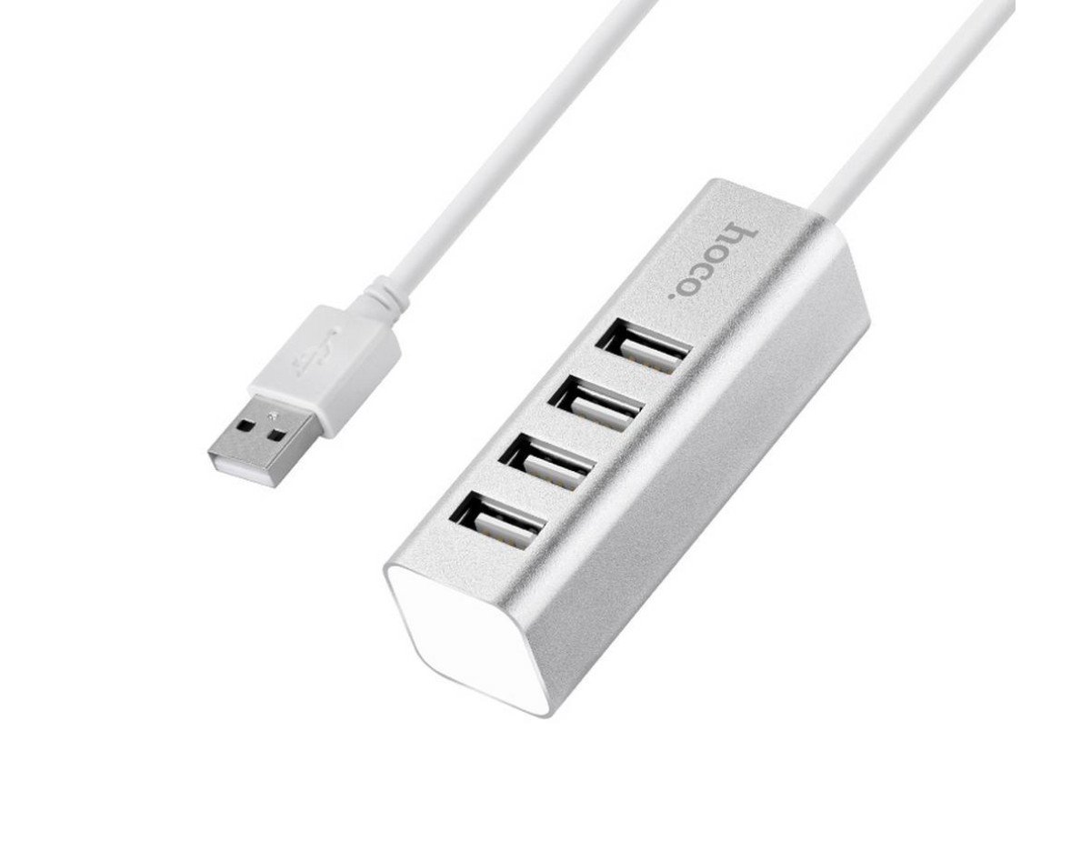 USB 2.0 Hub Hoco HB1 4 Θέσεων Ασημί