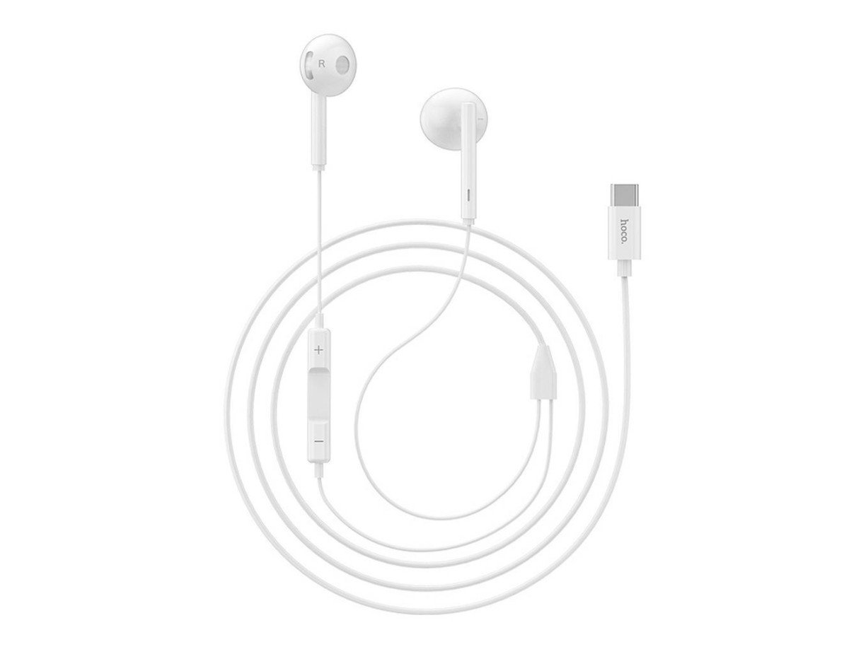 Hands Free Hoco L10 Earphones Stereo USB-C Συμβατά με Συσκευές USB-C Xiaomi Huawei Oppo Google Pixel  Άσπρο 1.2μ