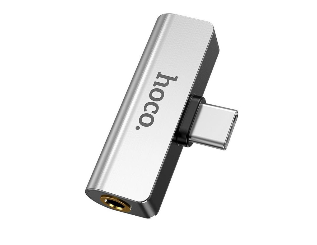 Αντάπτορας Hoco LS26 2 σε 1 USB-C σε USB-C και 3.5mm 1.5A Ασημί