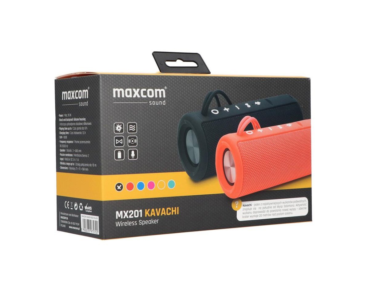 Φορητό Ηχείο Bluetooth Maxcom Kavachi MX201 TWS 2x5W Μαύρο IP66, Χρόνος, Επιπλέει στο νερό